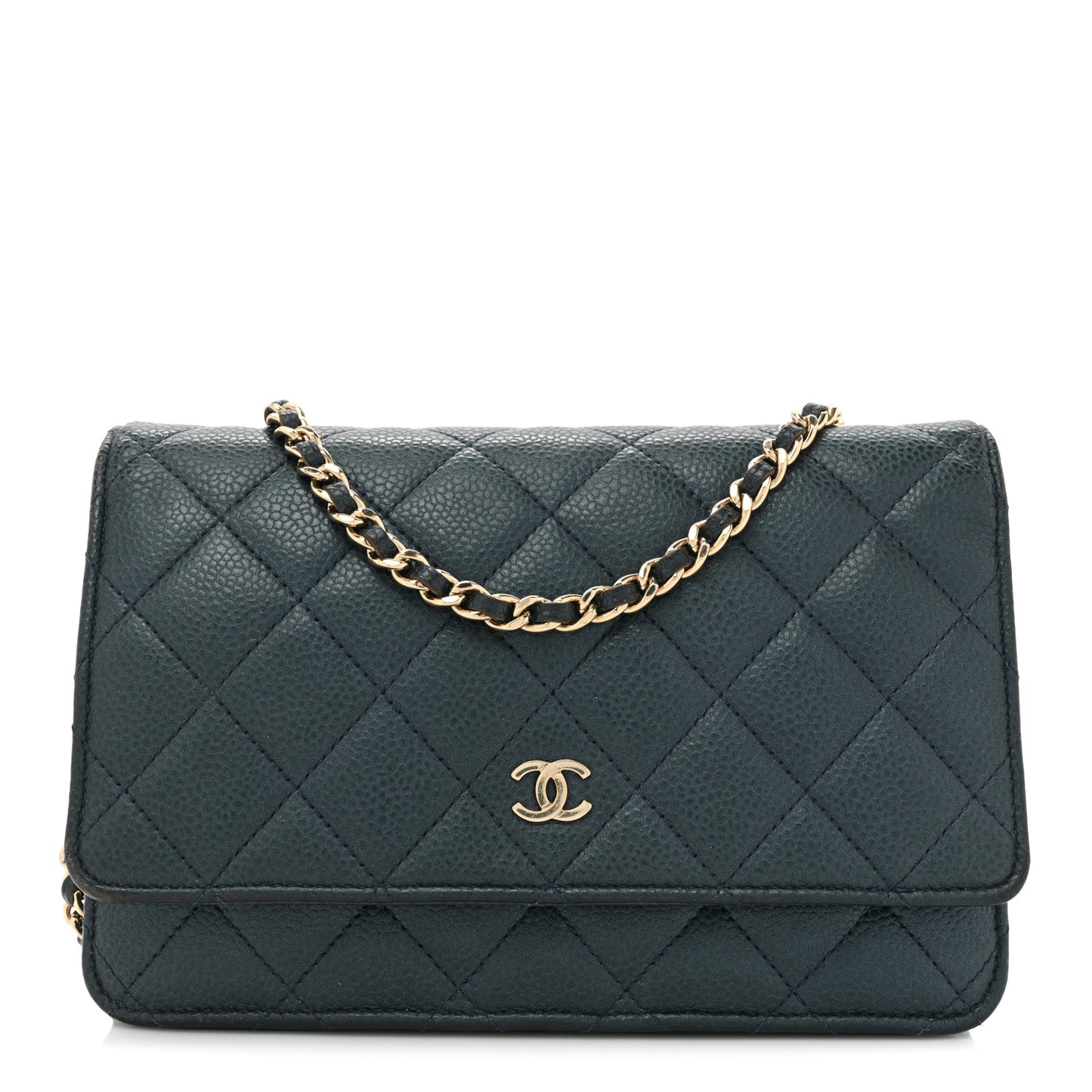 Caviar Quilted Wallet on Chain WOC Navy Blue
