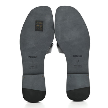 Hermes Box Calfskin Clous Pyramide Oran Sandals 40 Black 5 of 9