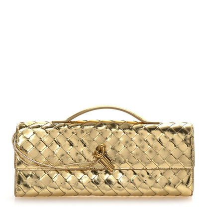 Bottega Veneta Metallic Lambskin Intrecciato Long Andiamo Top Handle Clutch Gold 1 of 6