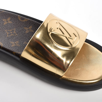 Louis Vuitton Calfskin Monogram Metallic Sunbath Slide Sandals 40 Gold 12 of 13