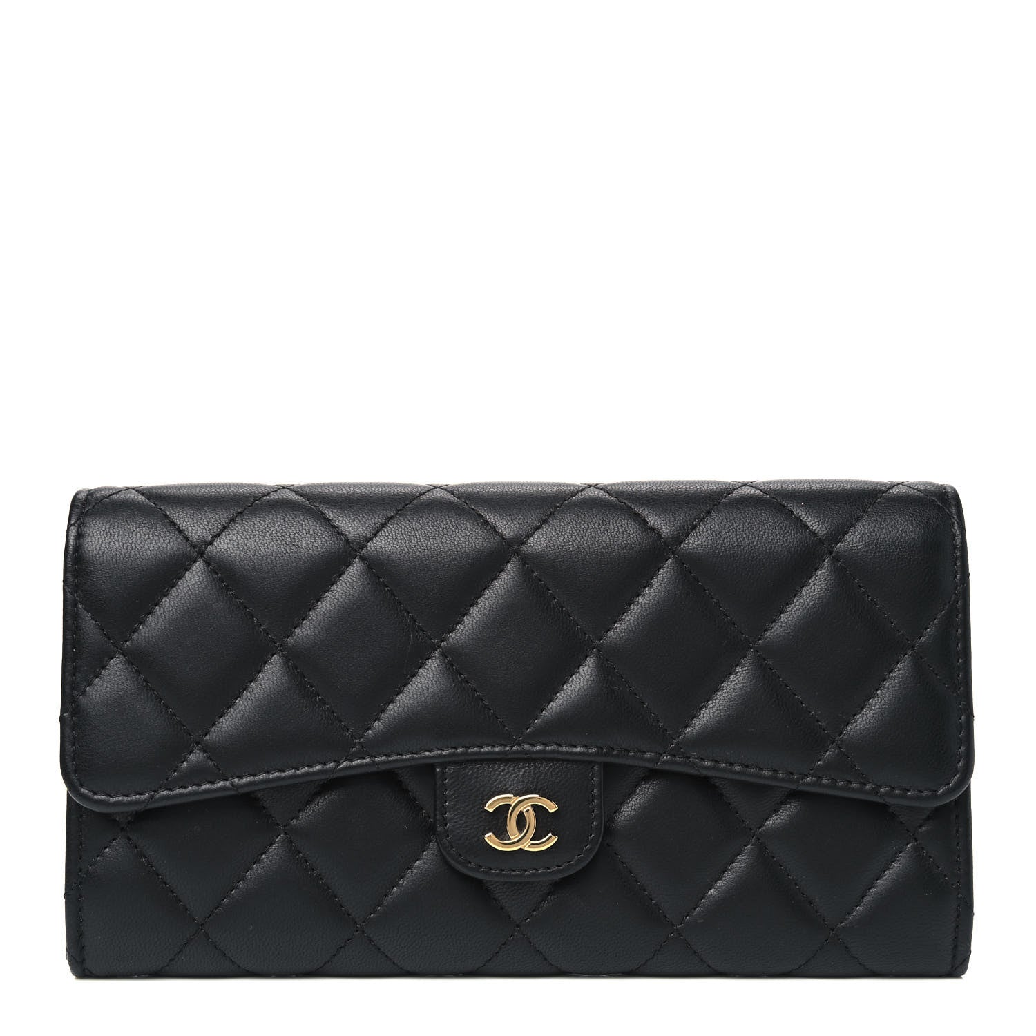 Chanel Lambskin Quilted Large Gusset Flap Wallet Black 1 of 4