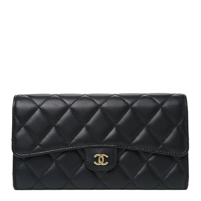 Chanel Lambskin Quilted Large Gusset Flap Wallet Black 1 of 4