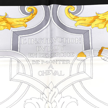 Hermes Silk L Instruction Du Roy Scarf 90 Black Gris Or 3 of 5