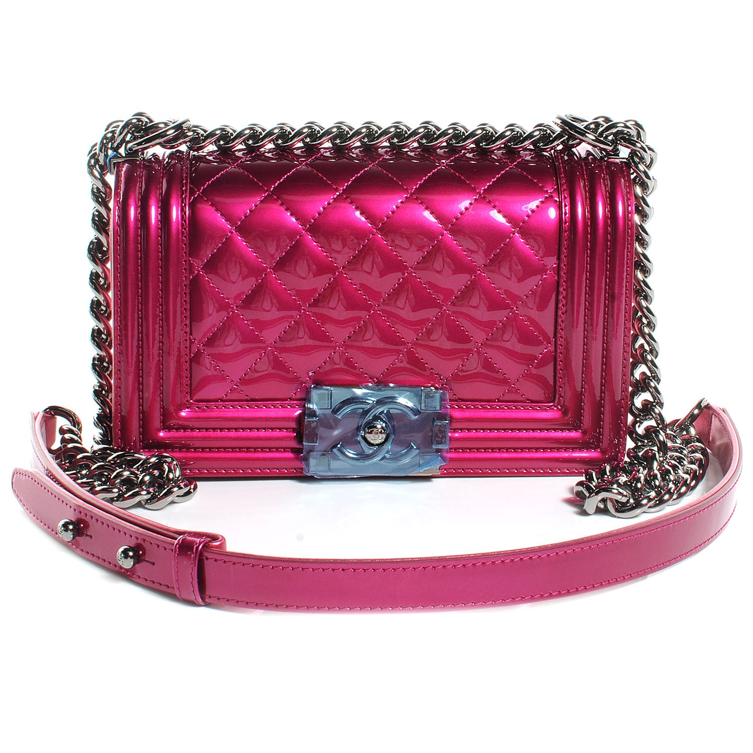 Chanel Metallic Patent Calfskin Quilted Small Boy Flap Pink 1 of 8