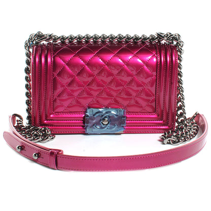 Chanel Metallic Patent Calfskin Quilted Small Boy Flap Pink 1 of 8