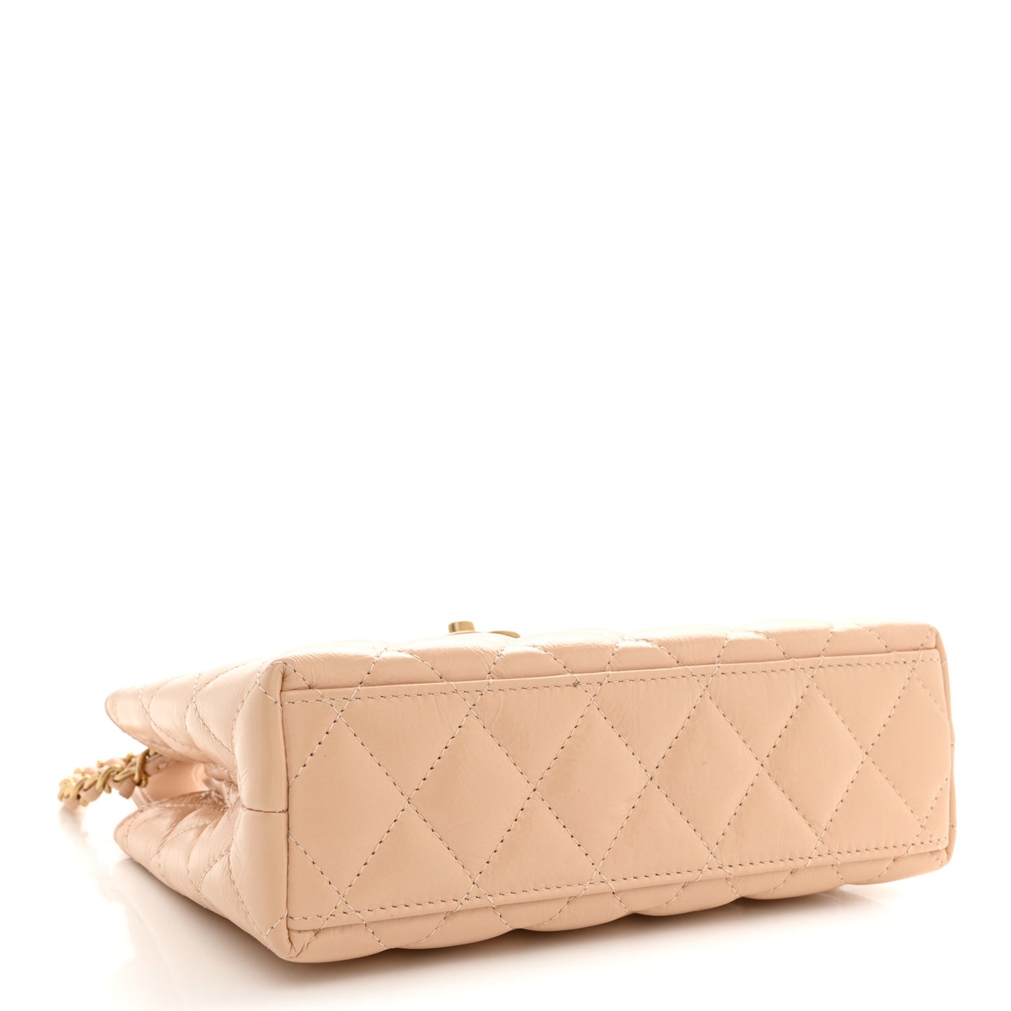 Shiny Aged Calfskin Quilted Nano Kelly Shopper Beige