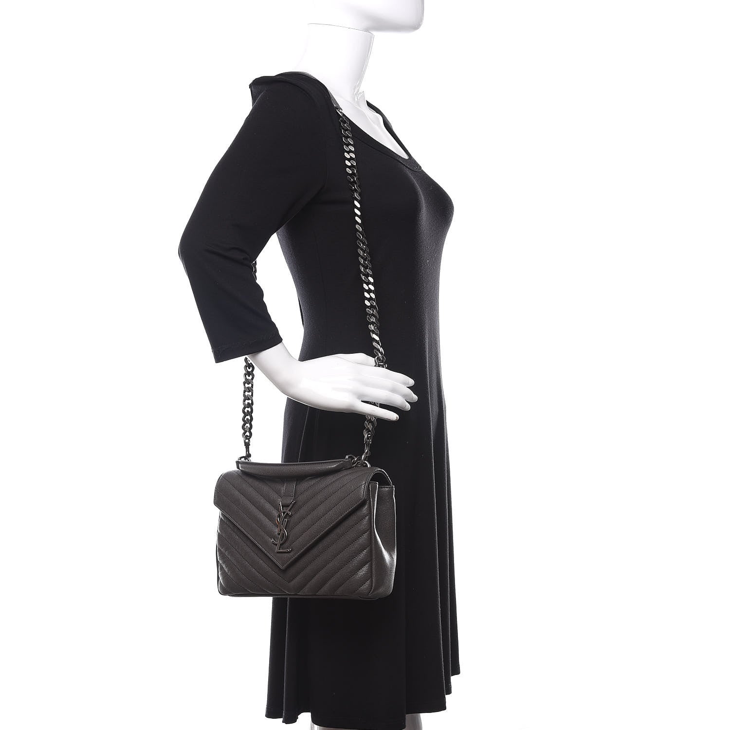 Saint Laurent Sheepskin Matelasse Chevron Monogram Medium College Bag Light Coal 2 of 12