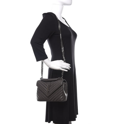 Saint Laurent Sheepskin Matelasse Chevron Monogram Medium College Bag Light Coal 2 of 12