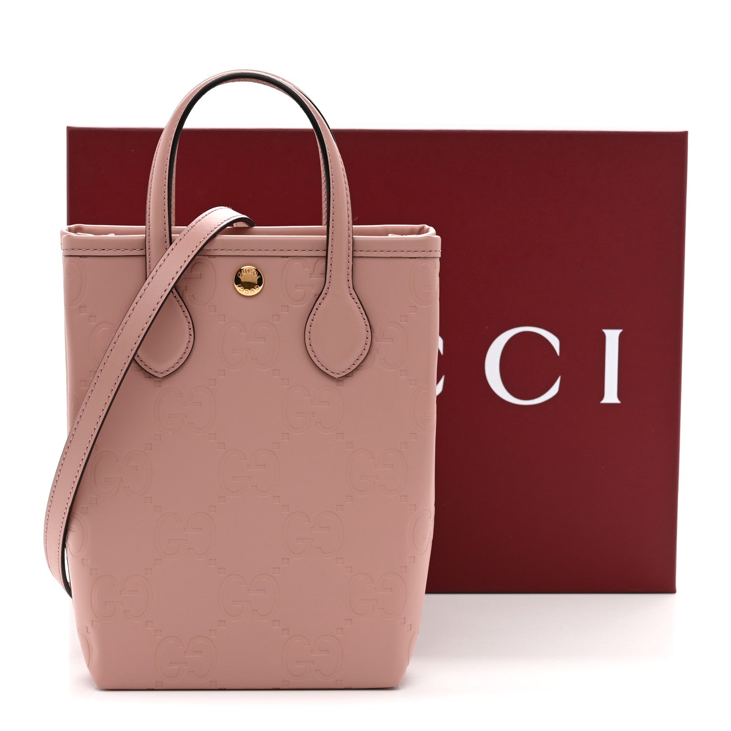 Gucci Gilbert Calfskin Jumbo GG Embossed Mini Tote Bag  Dusty Carmine 11 of 11