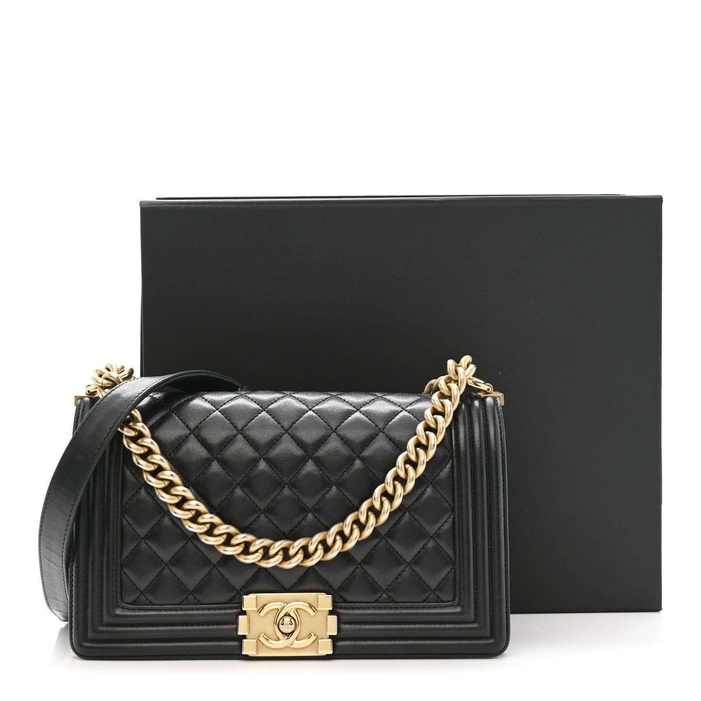 Lambskin Quilted Medium Boy Flap Black