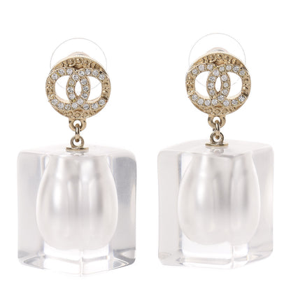 Chanel Crystal Lucite Pearl CC Drop Earrings Gold 1 of 5