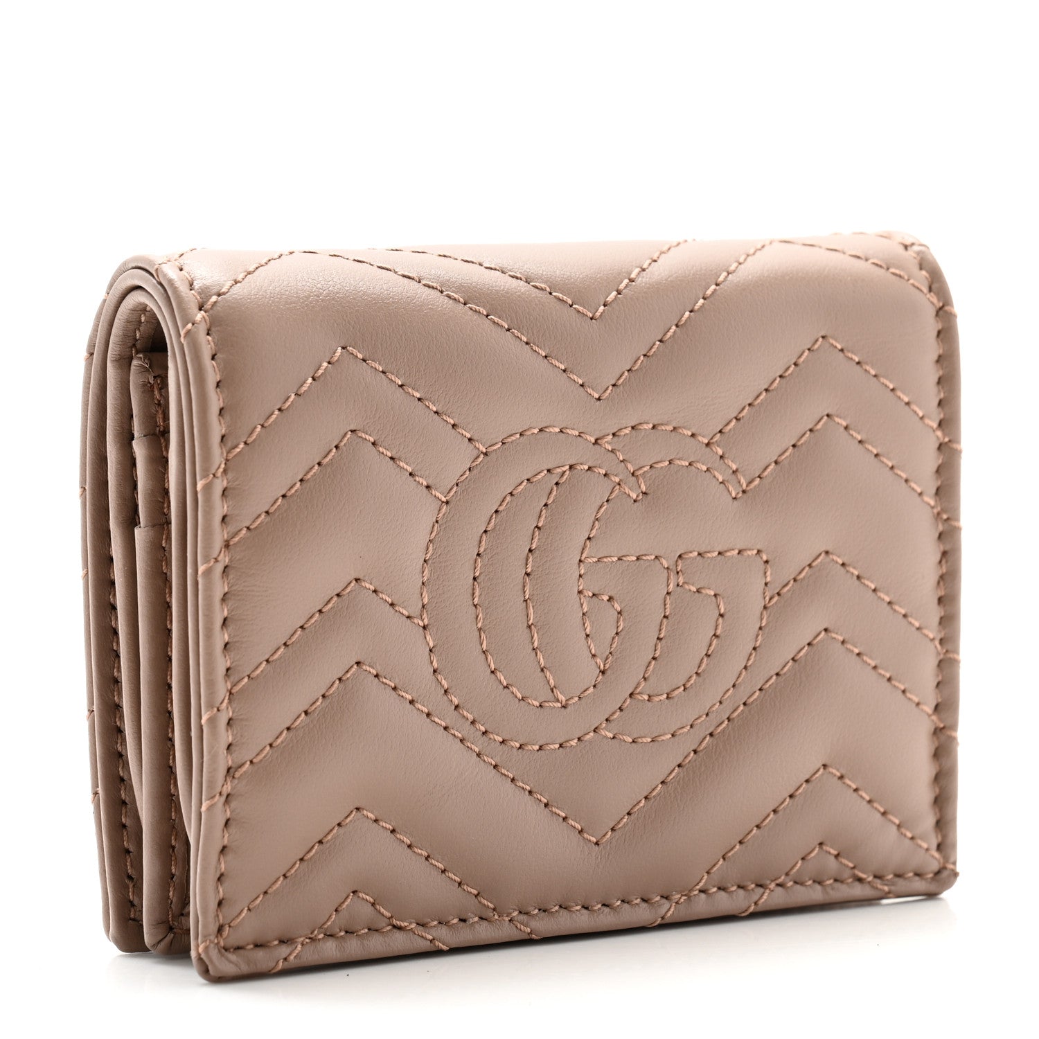Gucci Calfskin Matelasse GG Marmont Card Case Wallet Porcelain Rose 3 of 8