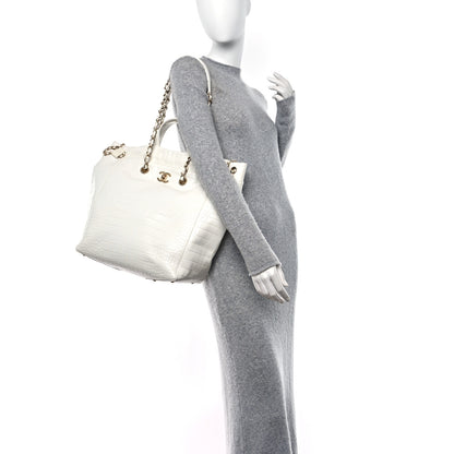 Chanel Calfskin Crocodile Embossed Large Cocodile Shopping Tote White 2 of 9