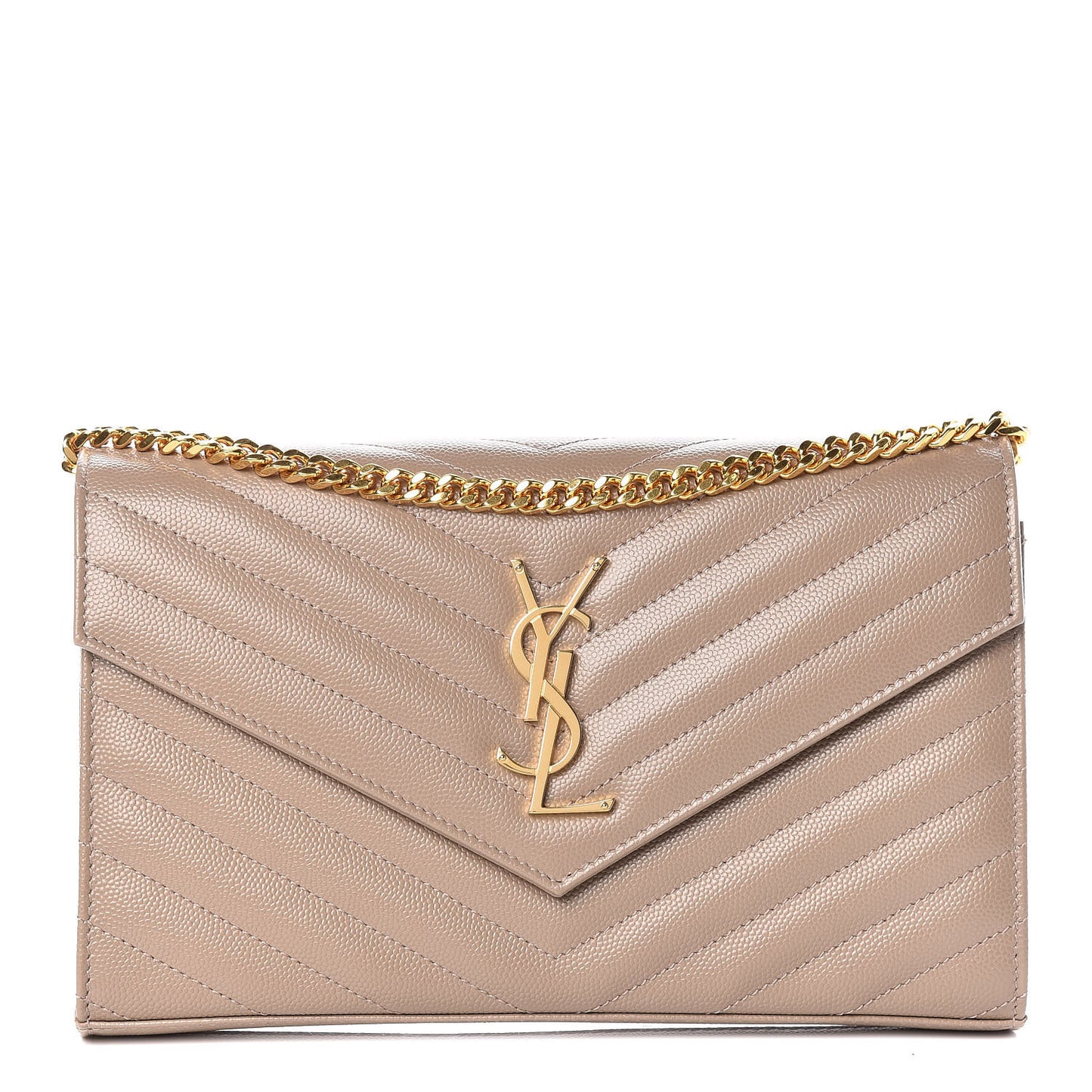 Grain De Poudre Matelasse Chevron Monogram Chain Wallet Dusty Grey