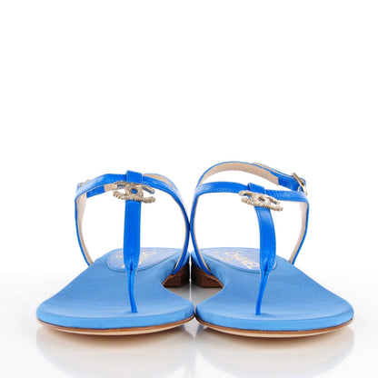 Chanel Shiny Kidskin CC Logo Thong Sandals 35 Blue 2 of 8