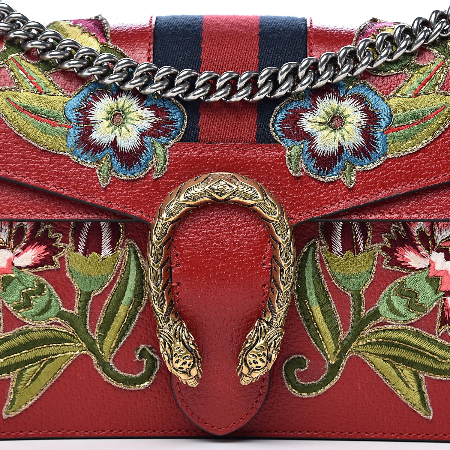 Gucci Calfskin Web Floral Embroidered Small Dionysus Shoulder Bag Hibiscus Red 11 of 11