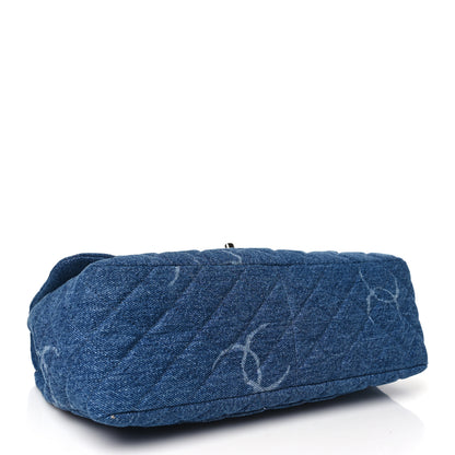 Chanel Denim Quilted CC Print Jumbo Single Flap Blue 4 of 10