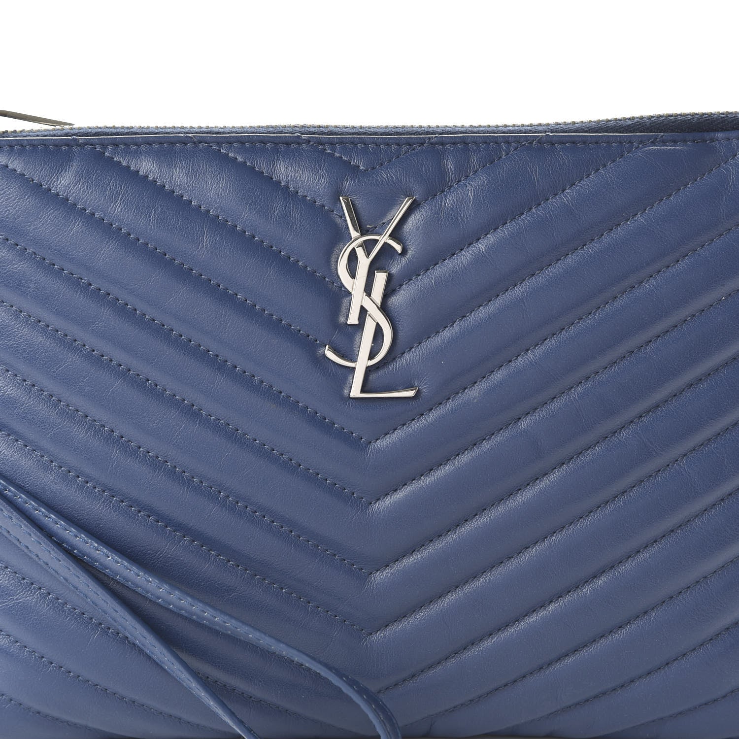 Saint Laurent Calfskin Matelasse Chevron Monogram A5 Wristlet Medium Blue 17 of 22