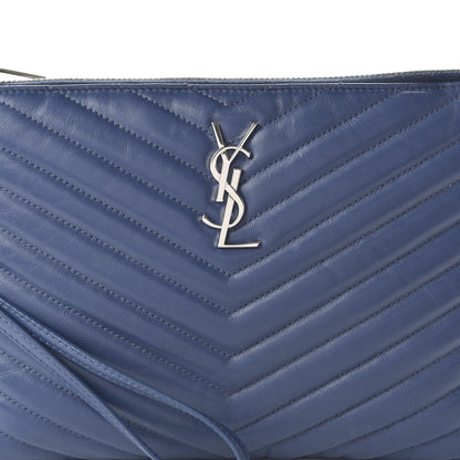 Saint Laurent Calfskin Matelasse Chevron Monogram A5 Wristlet Medium Blue 17 of 22