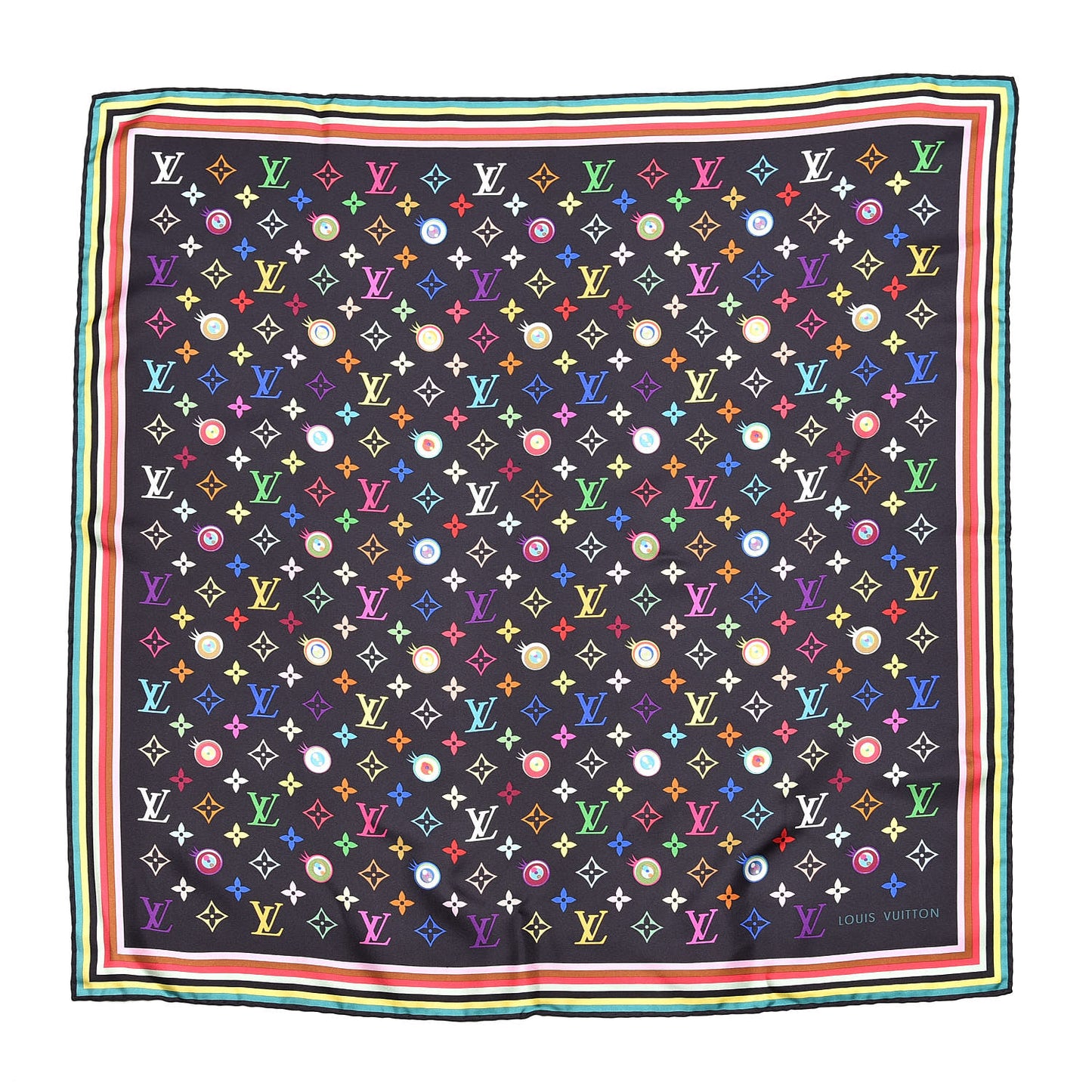 Silk Multicolor Eye Love Scarf Black