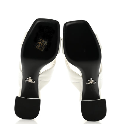 Prada Nappa Logo Quilted Crisscross 65mm Block Heel Slide Sandals  36 White 6 of 9