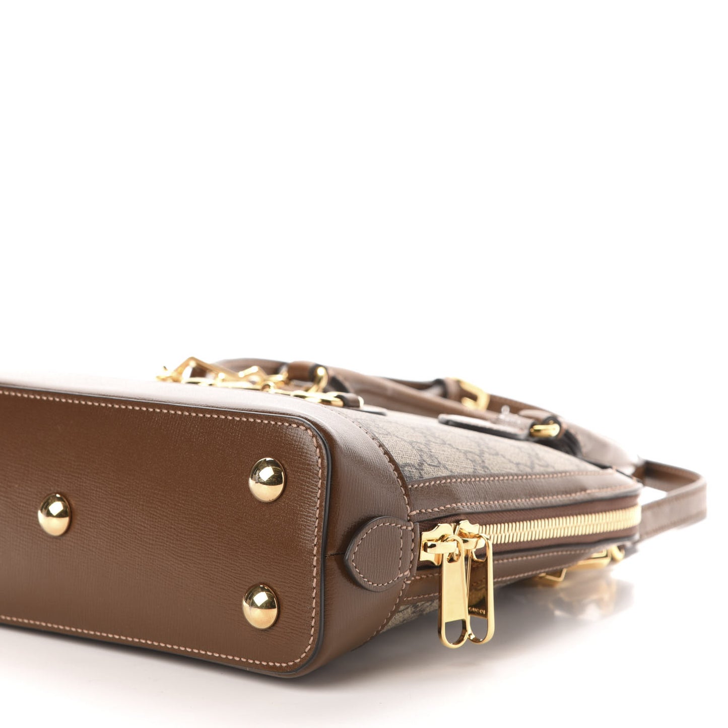 GG Supreme Monogram Azalea Calfskin Small Horsebit 1955 Top Handle Bag Beige Ebony Brown Sugar