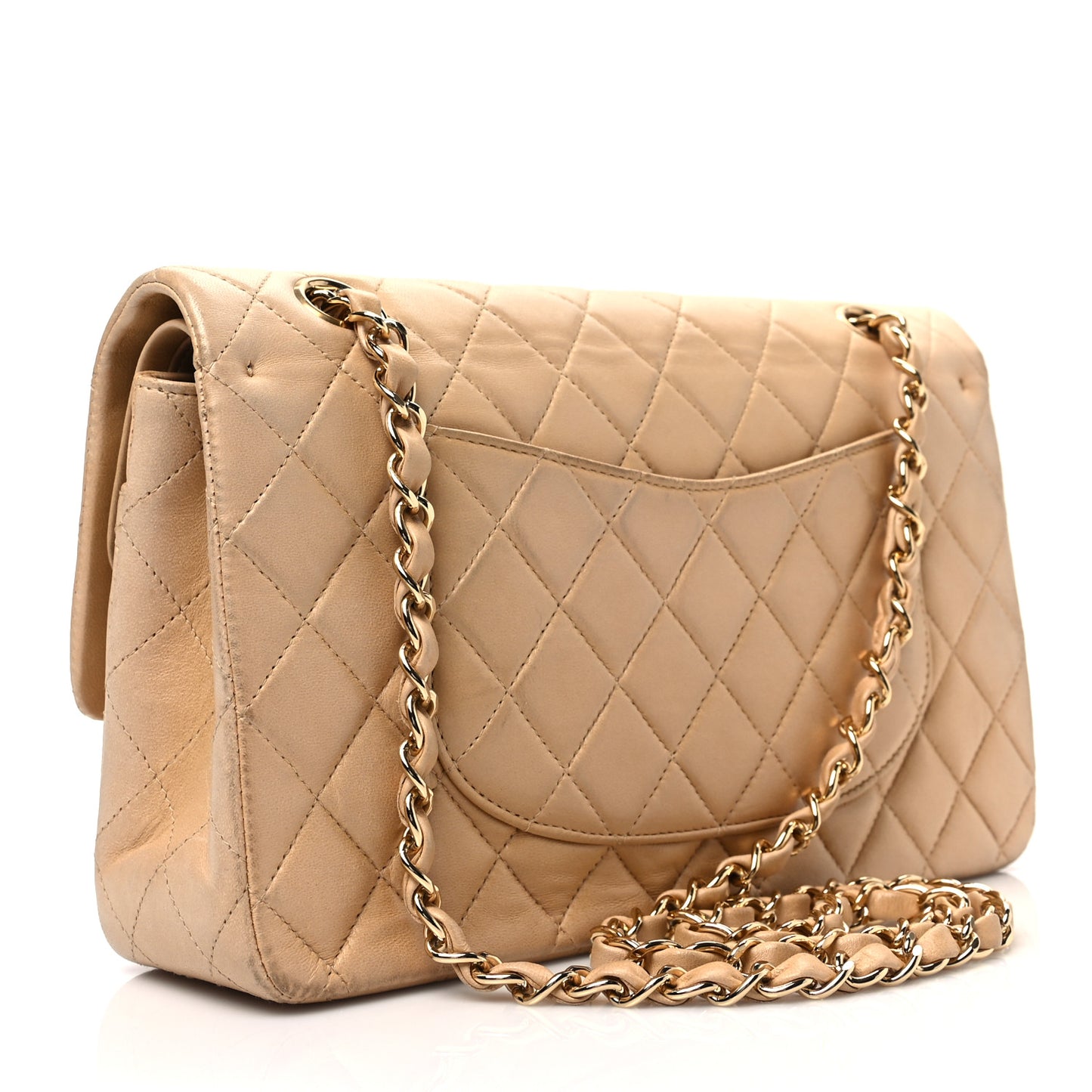Lambskin Quilted Medium Double Flap Beige