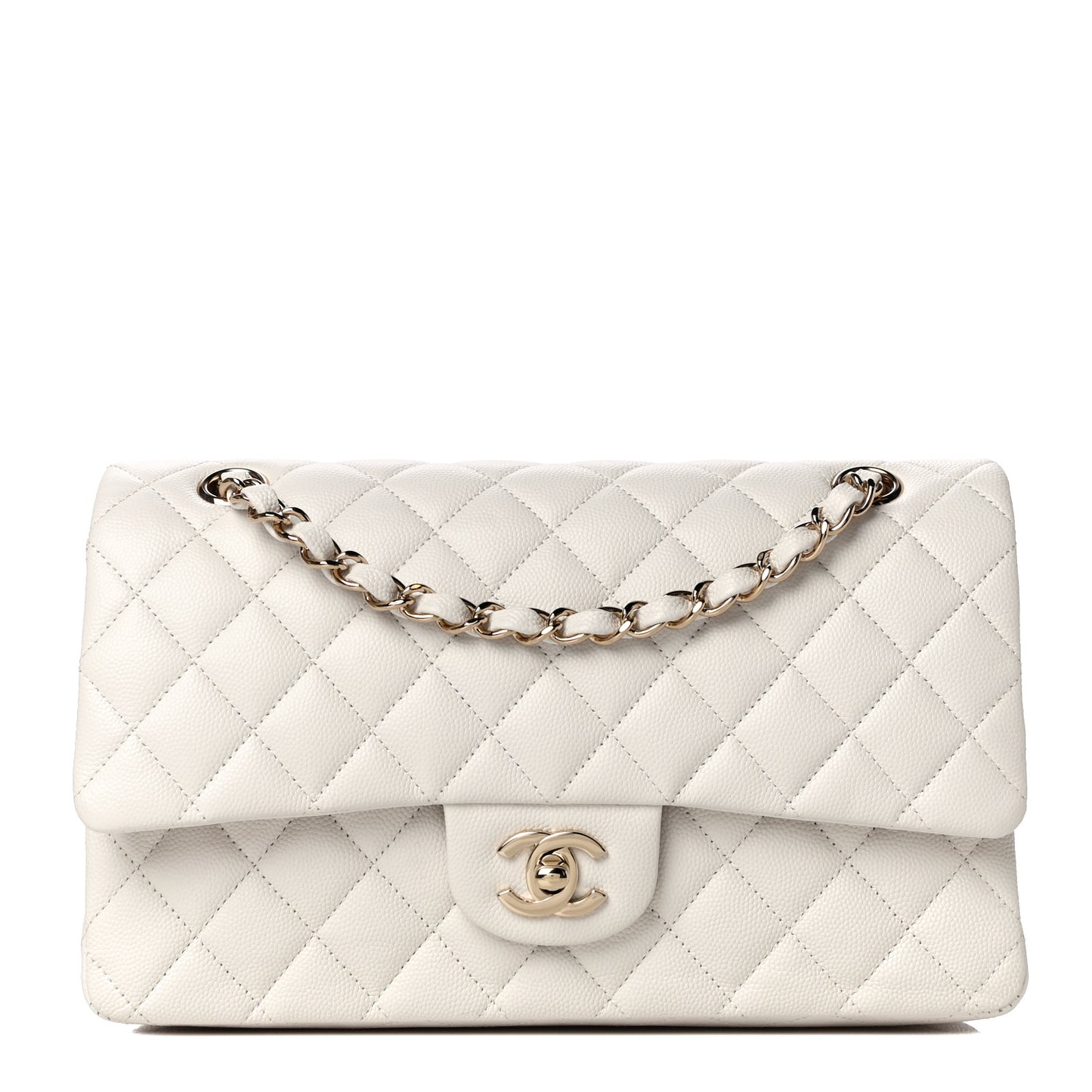 Caviar Quilted Medium Double Flap White