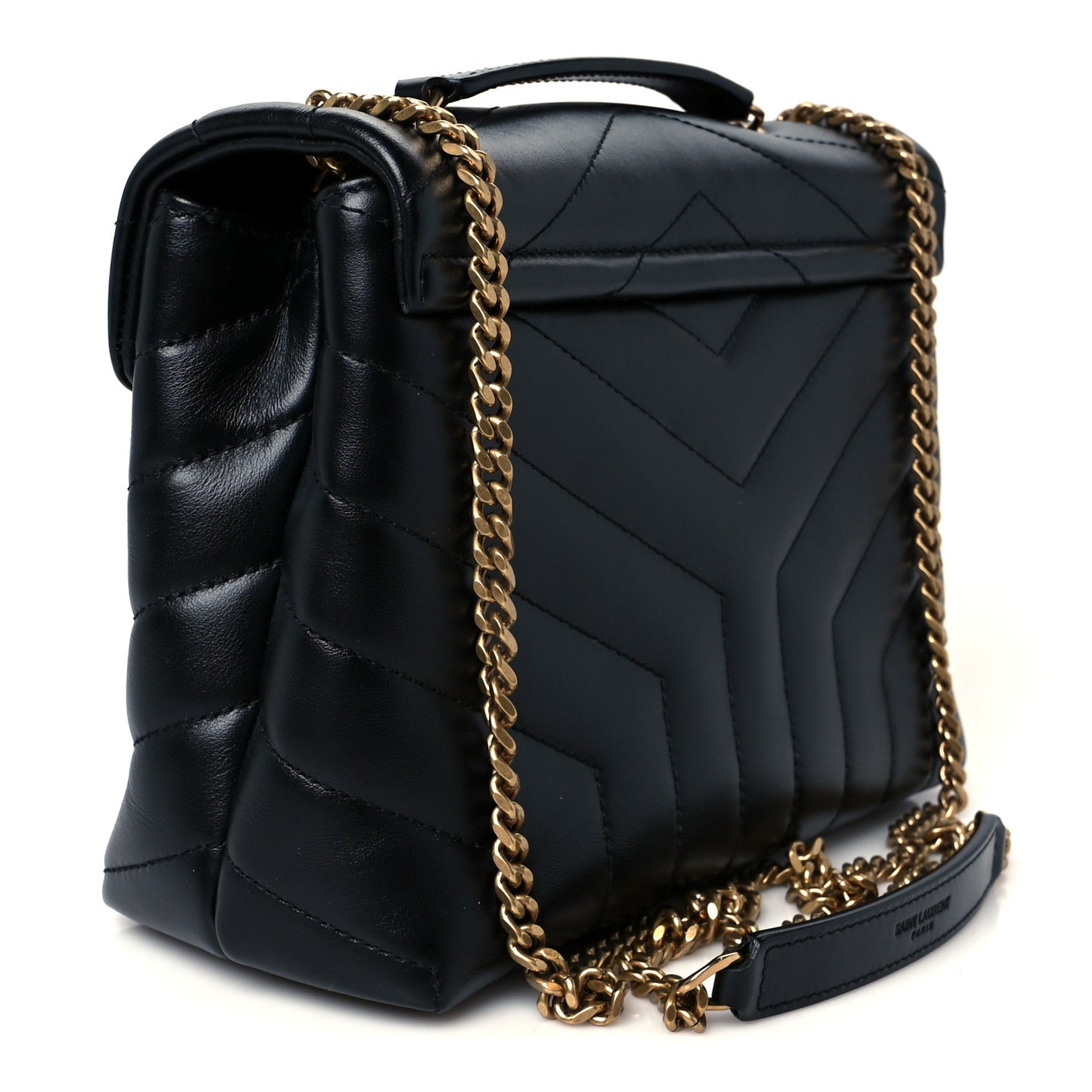 Calfskin Y Quilted Monogram Small Loulou Chain Satchel Black