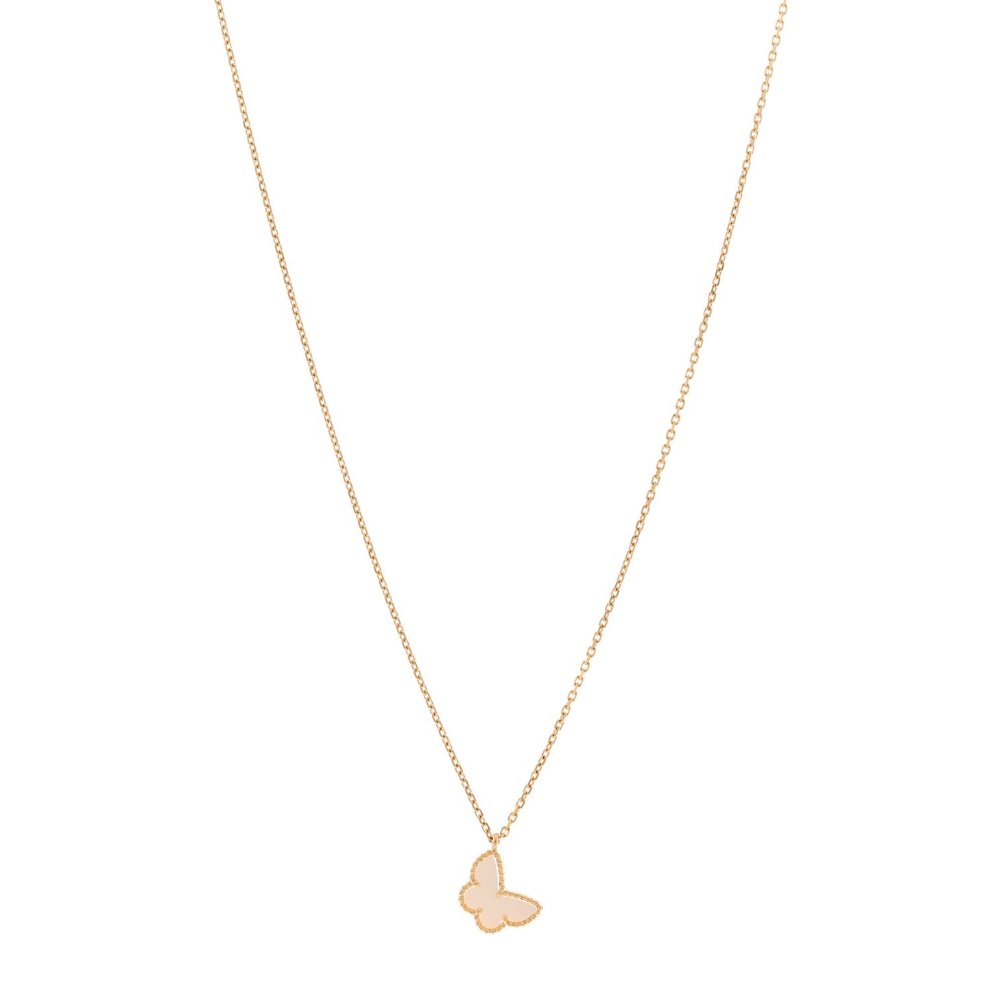 18K Yellow Gold Mother of Pearl Sweet Alhambra Butterfly Pendant Necklace