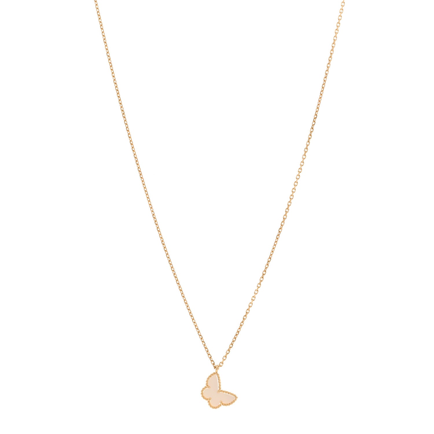 Van Cleef & Arpels 18K Yellow Gold Mother of Pearl Sweet Alhambra Butterfly Pendant Necklace 1 of 5