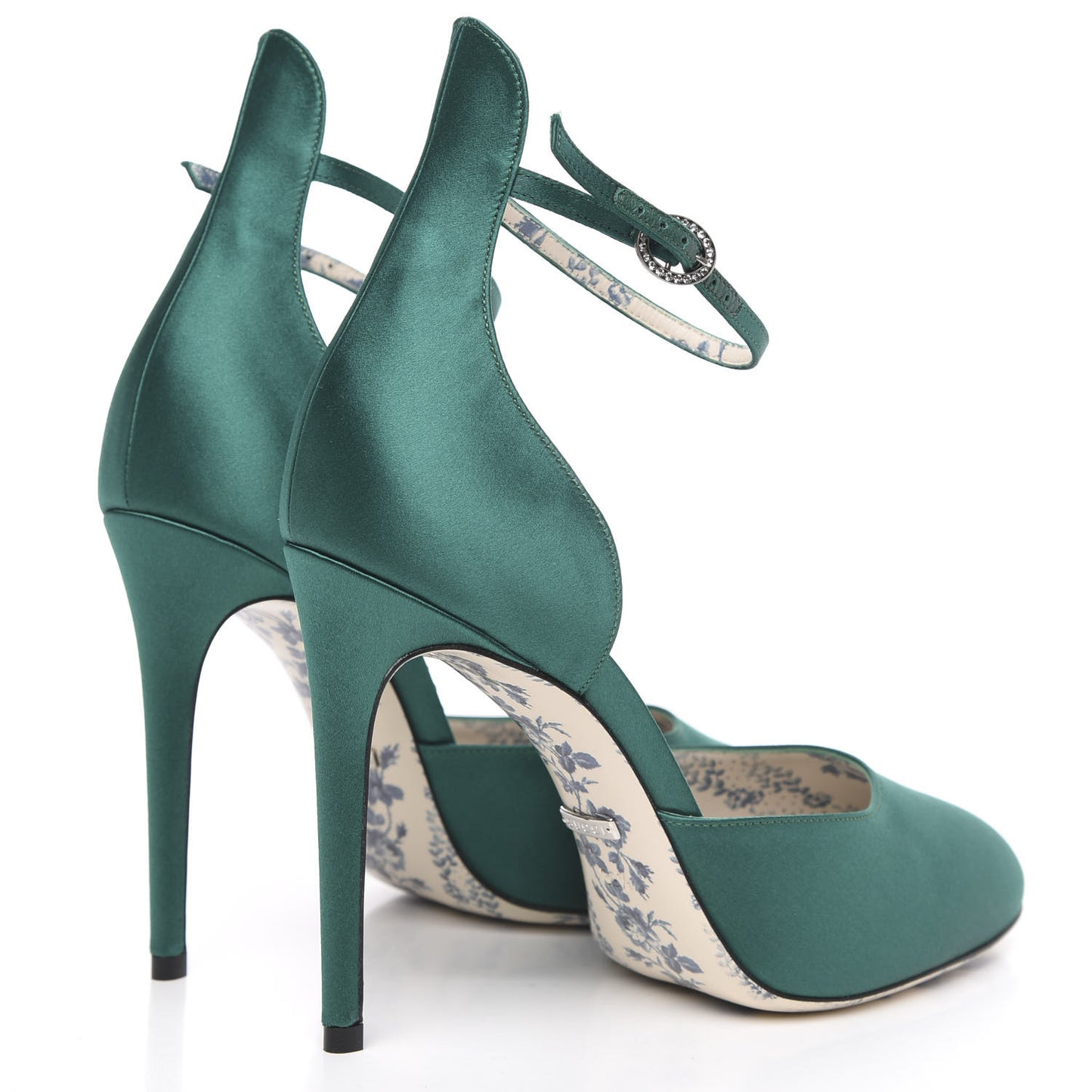 Satin Daisy Ankle Strap d'Orsay 105 Pumps 39.5 Emerald Green