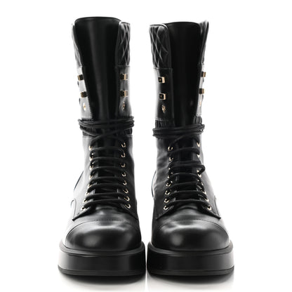 Chanel Lambskin Quilted Lace Up Combat Boots 41 Black 2 of 9