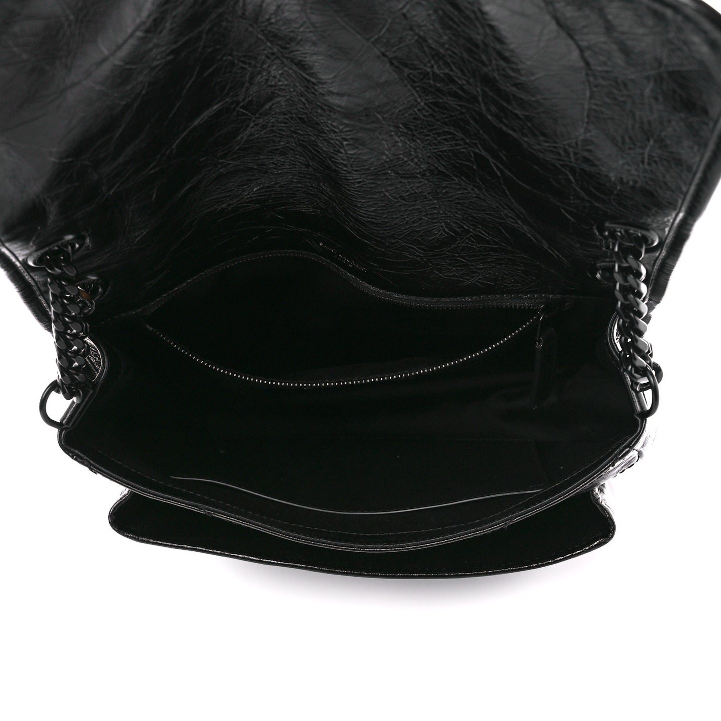 Crinkled Calfskin Matelasse Monogram Medium Niki Chain Satchel Black