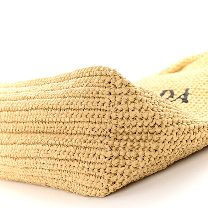 Prada Yarn Raffia Effect Crochet Embroidered Logo Tote Naturale 9 of 9