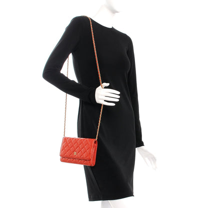 Chanel Pearly Caviar Quilted Wallet On Chain WOC Red 2 of 8