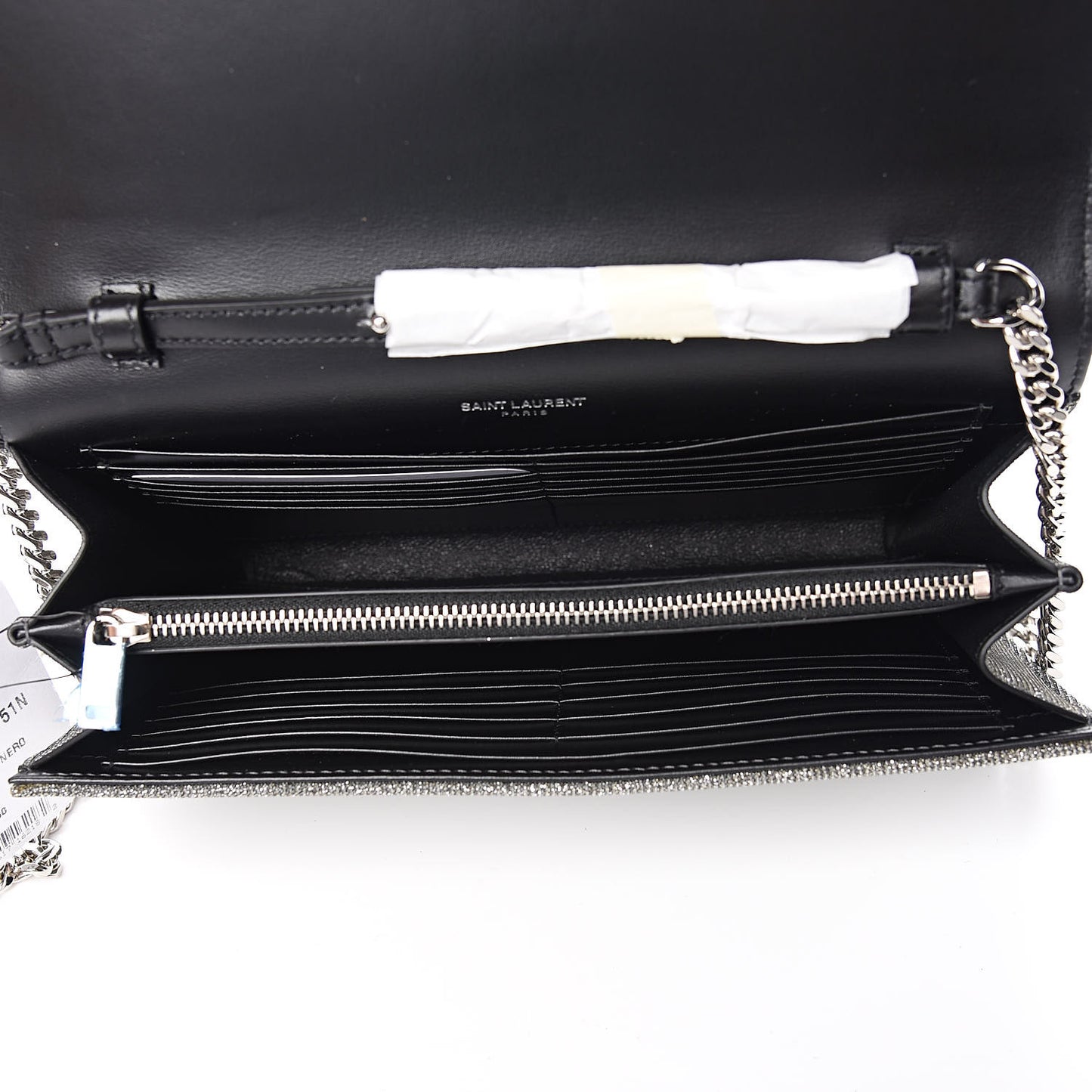Metallic Sparkle Fabric Monogram Chain Wallet Anthracite