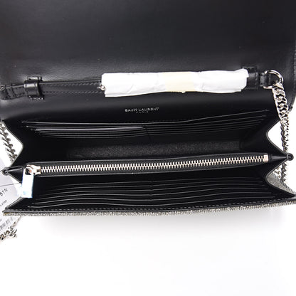 Saint Laurent Metallic Sparkle Fabric Monogram Chain Wallet Anthracite 5 of 9