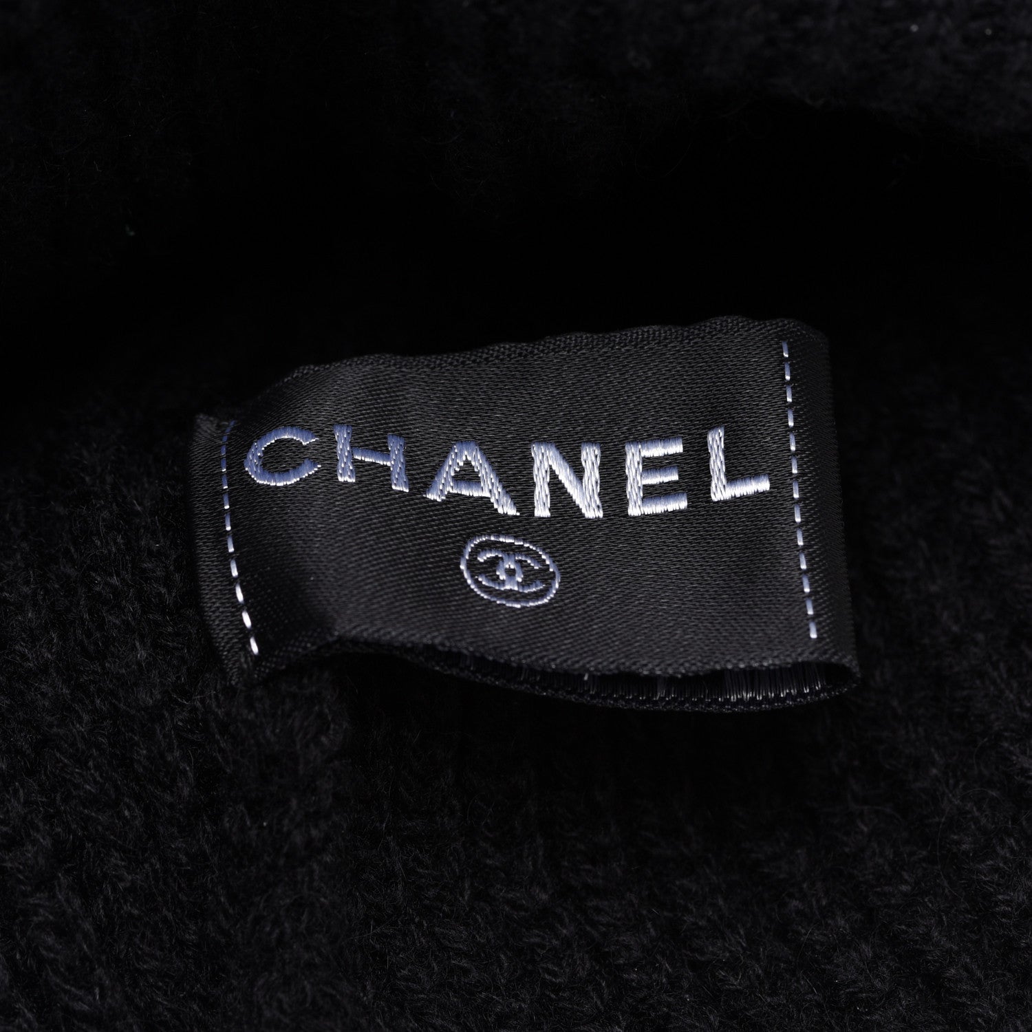 Chanel Cashmere Sequin Logo Beanie Hat Black Gold 6 of 7