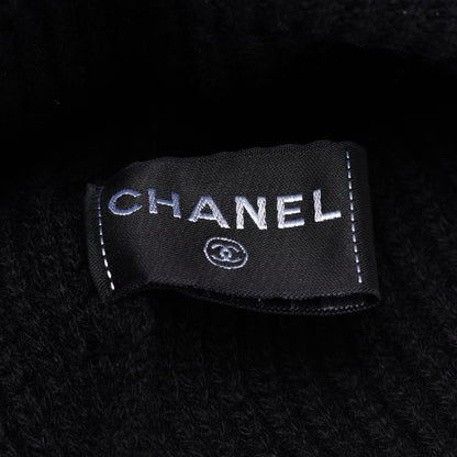 Chanel Cashmere Sequin Logo Beanie Hat Black Gold 6 of 7