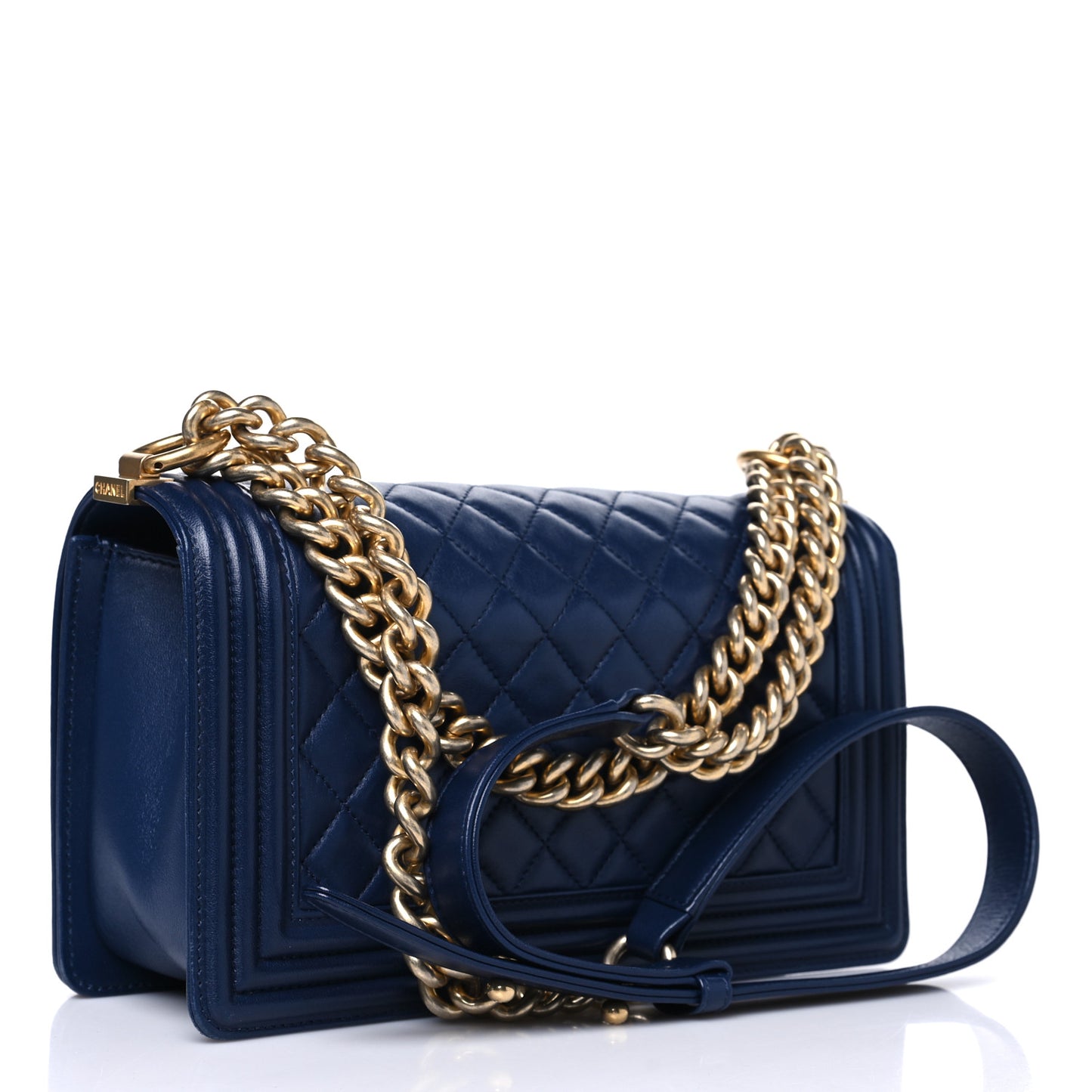 Lambskin Quilted Medium Boy Flap Dark Blue