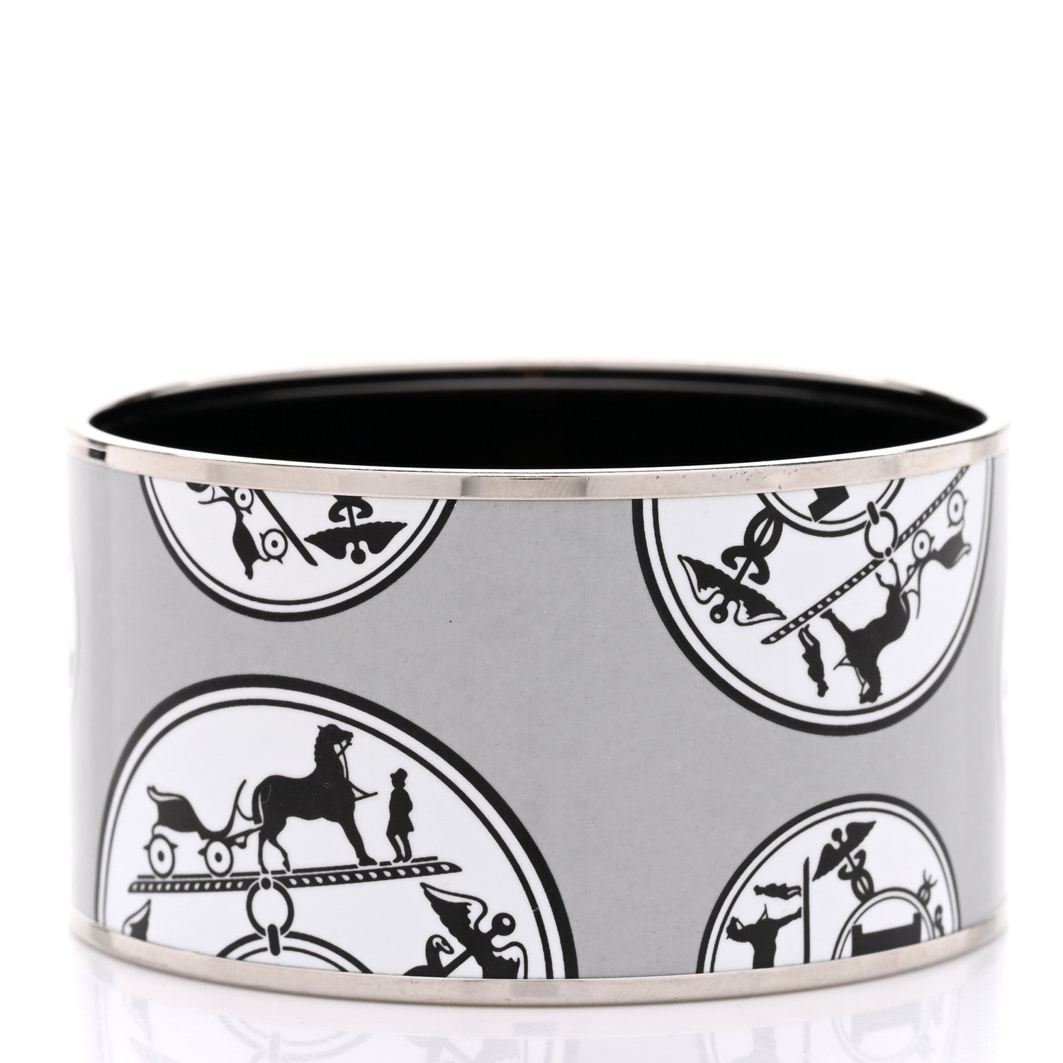 Hermes Enamel Printed Ex Libris Extra Wide Bracelet 62 Black 3 of 5