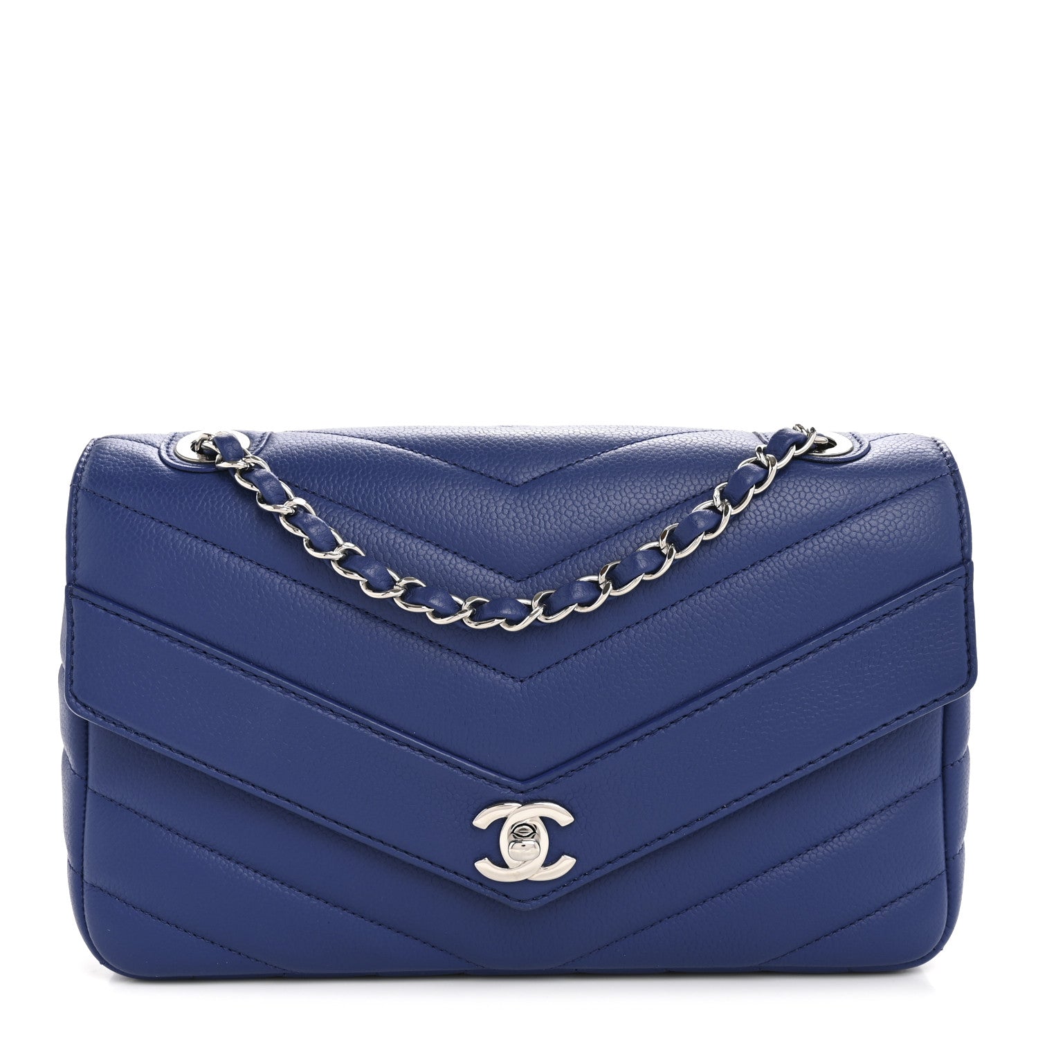 Chanel Caviar Chevron Quilted Single Flap Blue 1 of 10