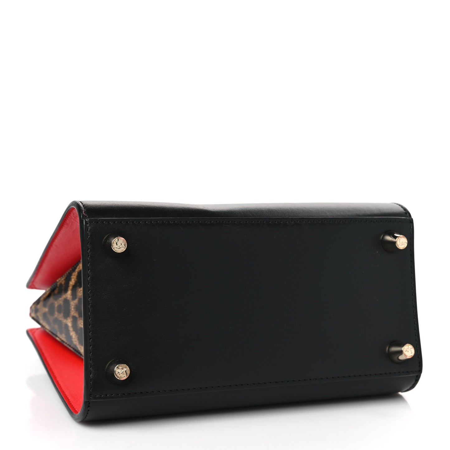 Calfskin Patent Leopard Spiked Small Paloma Black