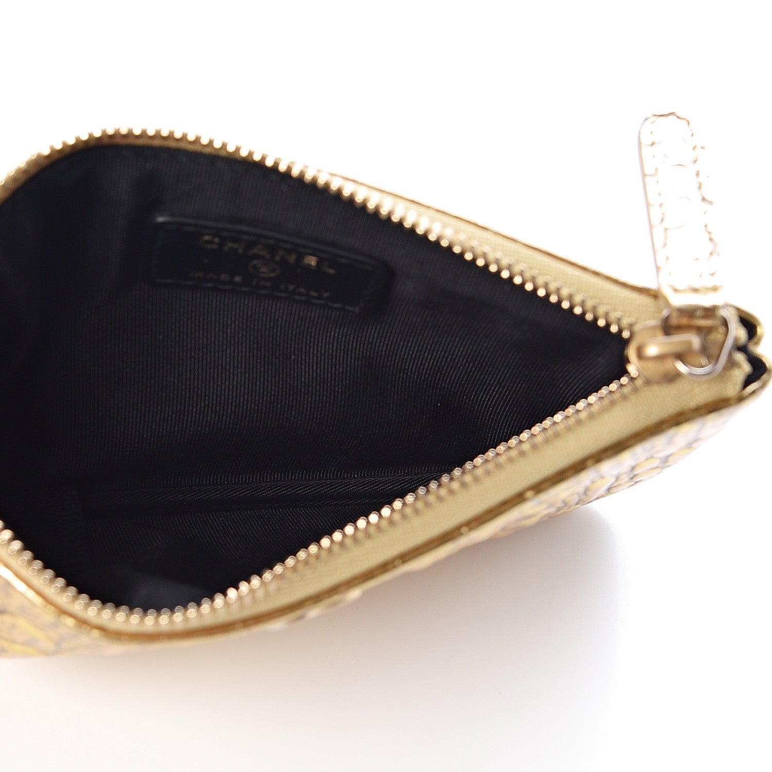 Chanel Metallic Calfskin Crocodile Embossed Cocodile Cosmetic Case Gold 5 of 8