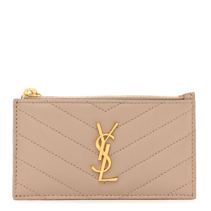 Saint Laurent Monogram Grain de Poudre 5 Fragments Zip Pouch Card Holder Dark Beige 1 of 7