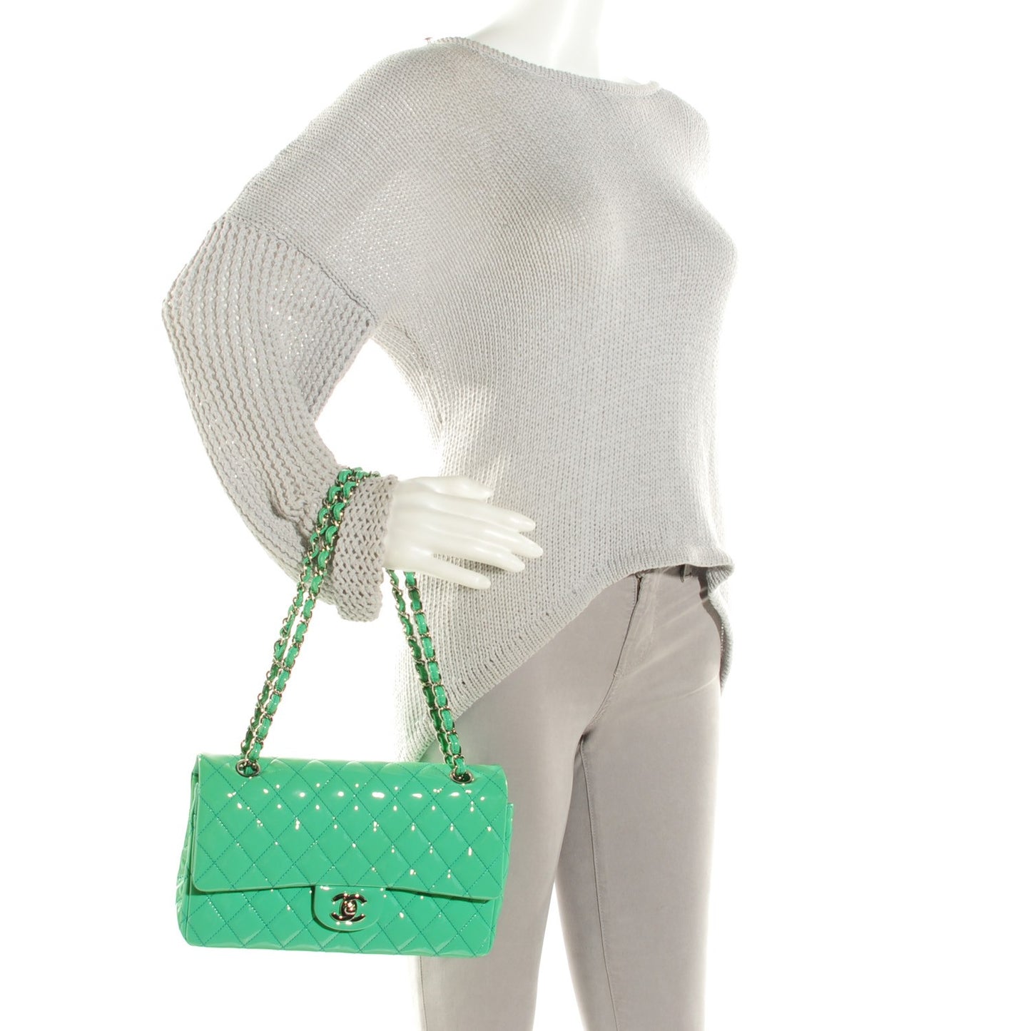 Patent Quilted Medium Double Flap Green