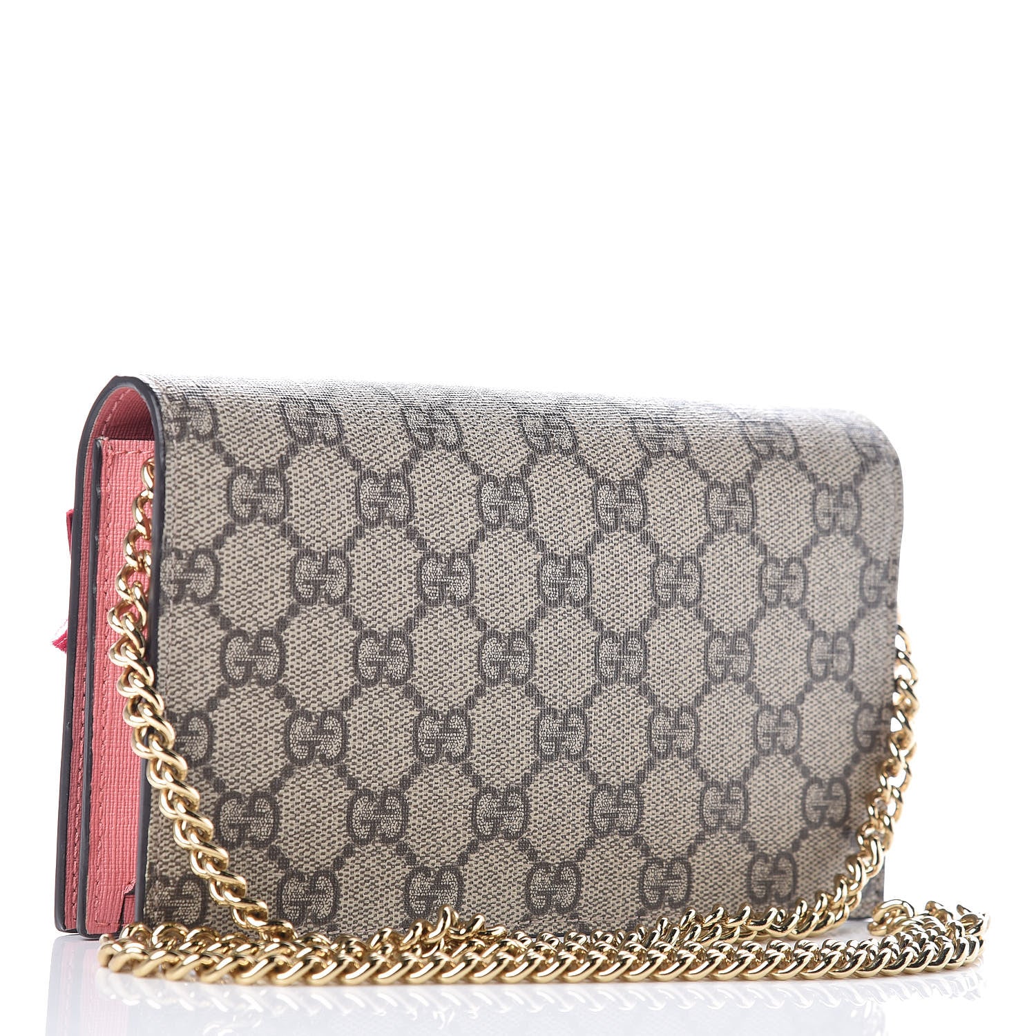 Gucci GG Supreme Monogram Face Embroidered Chain Wallet Pink 3 of 9