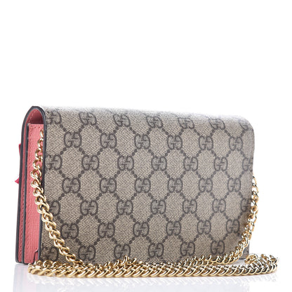 Gucci GG Supreme Monogram Face Embroidered Chain Wallet Pink 3 of 9