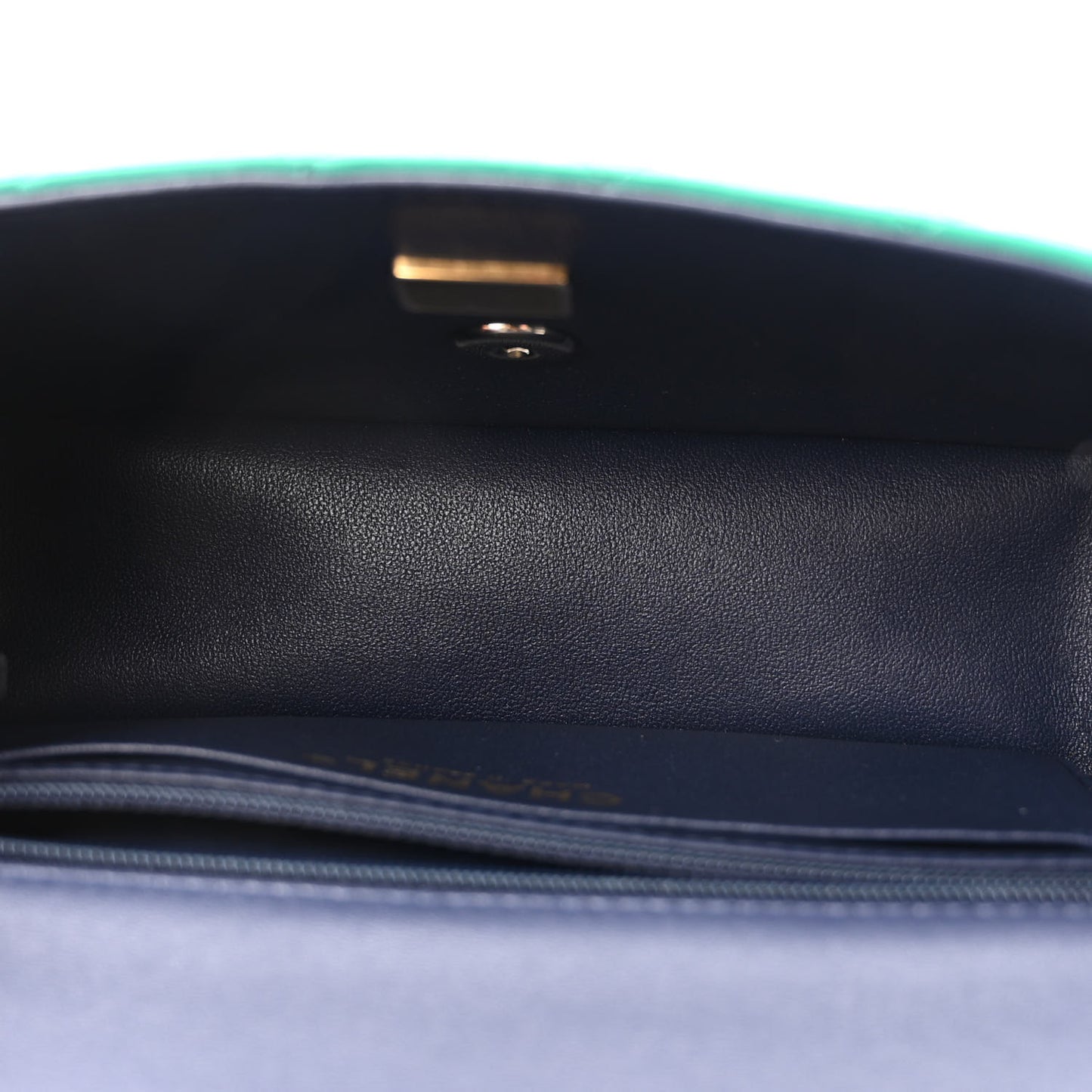 Lambskin Quilted Bi-Color Mini Top Handle Rectangular Flap Green Dark Blue